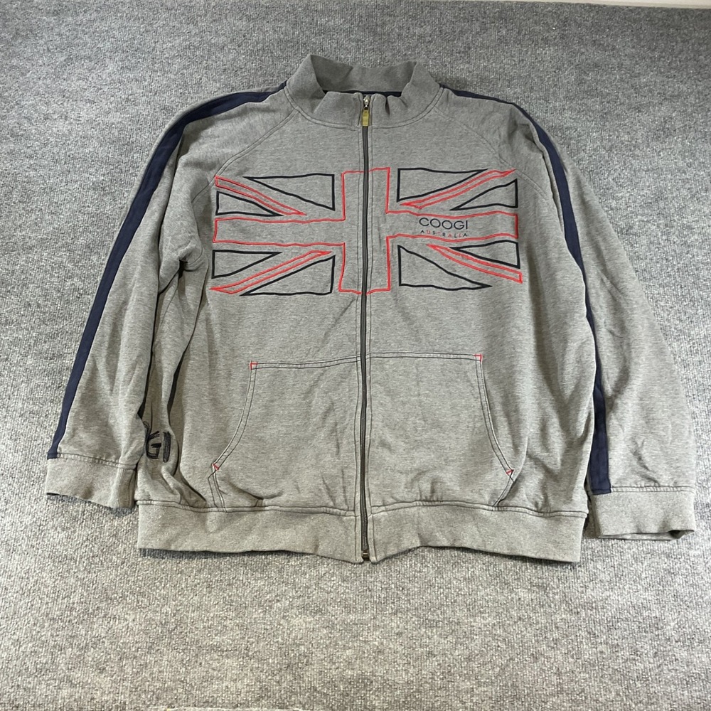 Coogi Australia Mens 4XL Gray Union Jack Flag Full Zip Track Jacket Sweatshirt